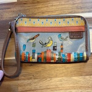 Fossil Multicolor Bird Print Wristlet